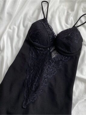 privy Black Lace-Front Bodysuit